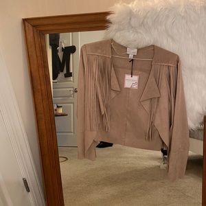 Faux suede fringe cropped jacket